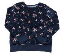 Tmavomodrá kvetinová zamatová mikina kids