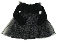 Čierne žinylkovo/tylové šaty s bodkami H&M