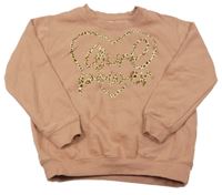 Ružovo-hnedá mikina s leopardím nápisom a srdcem