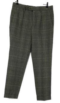Pánské béžovo-černé kostkované vlněné slim fit slavnostní kalhoty Primark vel. 40/32