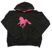 Čierna mikina s kapucňou s růžovým koněm Wild whinny