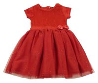 Červené sametové šaty s tylovou sukní Dopodopo