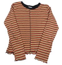 Červeno-čierno-béžové pruhované rebrované crop tričko zn. Zara