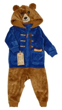 Nové - Modro-hnědá chlupatá kombinéza s kapucí - Paddington M&S
