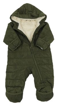 Khaki šušťáková zimná kombinéza s nášivkou a kapucňou H&M