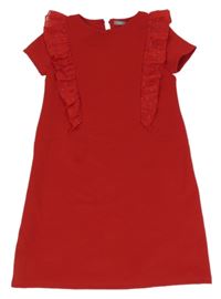 Červené rebrované šaty s volánikmi zn. Next