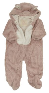 Svetloružová -biela kožušinová podšitá kombinéza s kapucí - zajíc Next