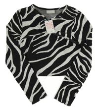 Nové - čierno-biele vzorované úpletové crop tričko Matalan