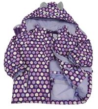 Fialová puntíkatá šusťáková zimní bunda s kapucí Kiki&Koko