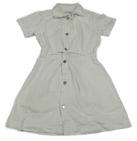 Bílé riflové košilové propínací šaty s průstřihem Zara