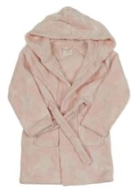 Světlerůžový chlupatý župan s hvězdami a kapucí