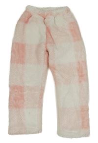 Světlerůžovo-bílé kostkované chlupaté pyžamové kalhoty