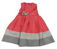 Ružovo-sivé slávnostné šaty s mašlou