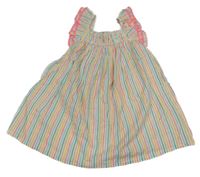 Nové - Bielo-farebné pruhované šaty s neonoým lemem Primark