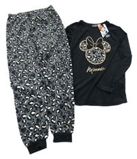 Nové - Čierno-sivé plyšové pyžama s Minnie Primark