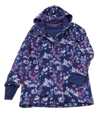 Tmavomodro-ružový kvetovaný softshellový kabát s kapucňou Crivit