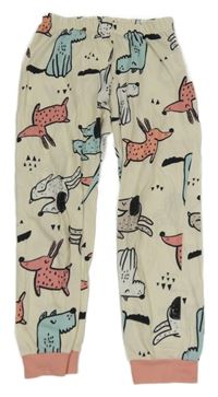 Smetanové pyžamové kalhoty s pejsky 