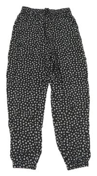 Čierno-biele kvetované voľné é cuff nohavice H&M