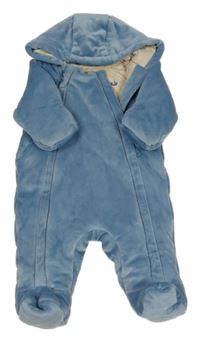 Světlemodrá sametová zateplená kombinéza s kapucí M&S