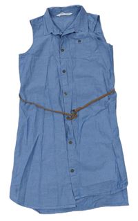 Modré košilové šaty riflového vzhledu s opaskom H&M