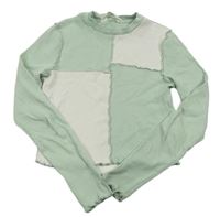 Zelenkavo-biele rebrované crop tričko H&M