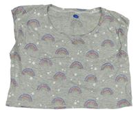 Sivé melírované oversize crop tričko s duhami