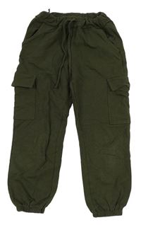 Khaki cargo tepláky s kapsami 