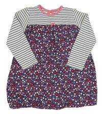 Tmavomodro-pruhované bavlnené šaty s kvietkami George