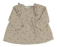 Béžové vzorované šaty so srdiečkami a volánikmi Zara