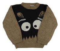 Pískovo-čierny sveter so zvieratkom