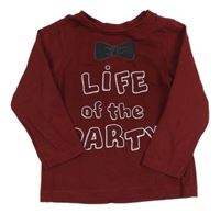 Vínové triko s nápisem a mašlí 