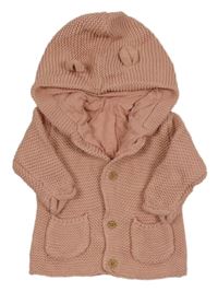 Světlerůžový propínací podšitý svetr s kapucí George 