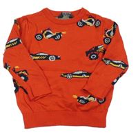 Červený sveter s autami a motorkami Primark