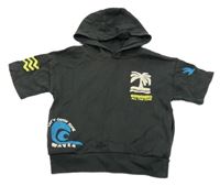 Tmavošedé teplákové tričko s nápisy a kapucí Next 