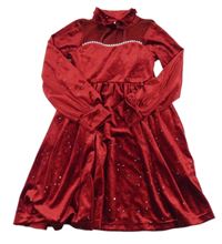 Červené zamatové šaty so trblietkami a golierikom Shein