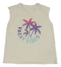 Bílý top s palmami a nápisem H&M