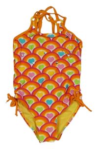 Barevné vzorované jednodílné plavky se srdíčky a kamínky 