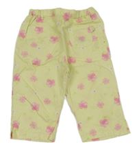 Svetložlté plátenné capri nohavice s kvetmi Oviess