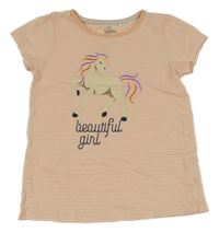 Oranžovo-biele pruhované tričko s koníkem Topolino