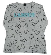 Sivé melírované tričko so srdiečkami a nápisom Y.F.K.