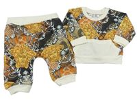 2Set - Hnědo-béžovo-cihlovo-bílá vzorovaná vzorovaná mikina s potiskem a kapsou + turecké tepláky Versace 