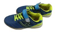 Petrolejovo-křiklavě žluté koženkovo/textilní botasky s logem Sneakers vel. 31