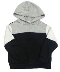 Čierno-sivo-biela mikina s vreckom a kapucňou H&M