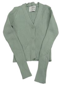 Olivový žebrovaný propínací crop svetr ZARA