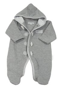 Sivá melírovaná prešívaná tepláková vyteplená kombinéza s nášivkou a kapucňou NURSERY TIME