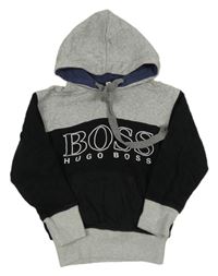 Čierno-sivá mikina s logom a vreckom a kapucňou zn. Hugo Boss