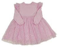 Světlerůžové teplákovo/tylové šaty s flitry a volánky St. Bernard