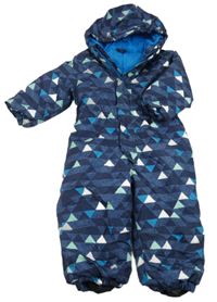 Tmavomodrá vzorovaná melírovaná šušťáková zimná kombinéza s kapucňou Kiki&Koko