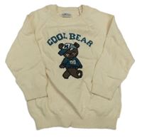 Smotanový sveter s medvedíkom so cute