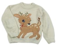 Světlebéžový melírovaný žinylkový svetr se zvířátkem s flitry C&A